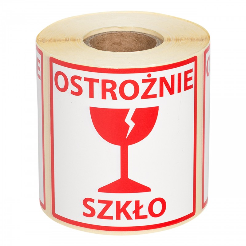 "Ostrożnie szkło" Etykieta ostrzegawcza 100x100mm 500szt 40mm