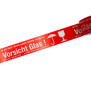 Taśma pakowa z nadrukiem "VORSICHT GLAS" Akryl 60mb