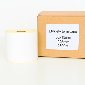 Etykiety Termiczne 30x15 2500szt Gilza 25mm Białe