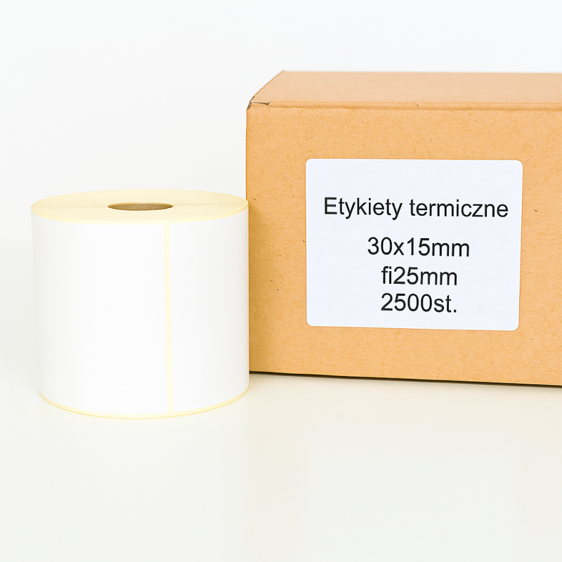 Etykiety Termiczne 30x15 2500szt Gilza 25mm Białe