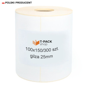 Etykiety termiczne kurierskie 100x150 mm 300 sztuk gilza 25 białe Perforacja