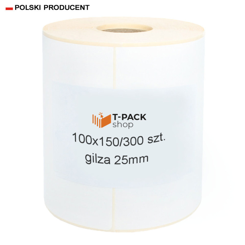 Etykiety termiczne kurierskie 100x150 mm 300 sztuk gilza 25 białe Perforacja