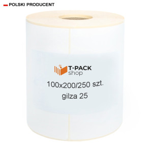 Etykiety termiczne 100x200mm 250szt 25mm białe PERFORACJA