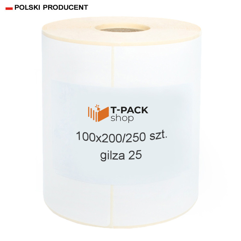 Etykiety termiczne 100x200mm 250szt 25mm białe PERFORACJA