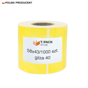 Etykiety termiczne 58x43mm 1000szt 40mm żółte