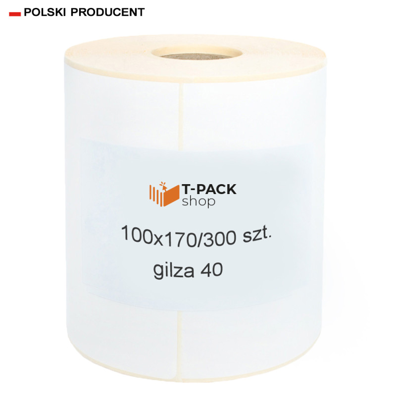 Etykiety termiczne 100x170mm 300szt 40mm białe PERFORACJA