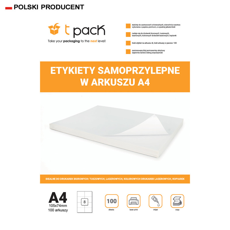 Etykiety samoprzylepne A4 TNT 105x74 mm 800 sztuk