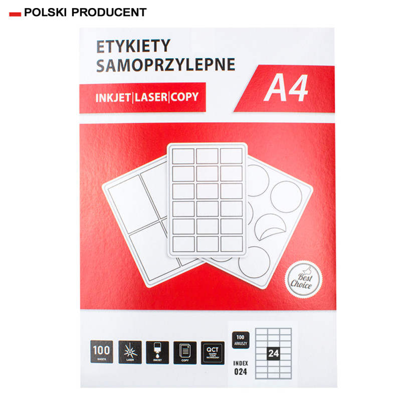 Etykiety A4 70×37 mm – 2400 szt. | 24 na arkuszu