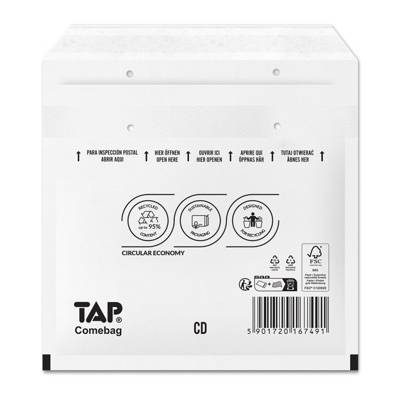 Koperty bąbelkowe Powietrzna koperta ochronna CD EKO TAP 200x175mm białe 100szt
