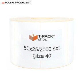 Etykiety termiczne 50x25mm 2000szt 40mm białe