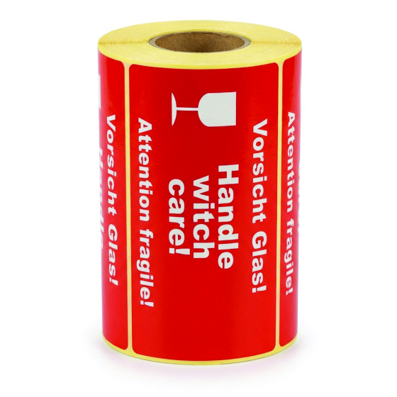 Etykiety ostrzegawcze Vorsicht Glas, Fragile 145x80 mm 1500 szt., gilza 40 mm Etykiety ostrzegawcze Vorsicht Glas, Fragile 145x80 mm 1500 szt., gilza 40 mm