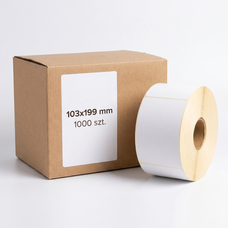 1000 szt. Etykiety termiczne 103x199mm Białe Perforacja