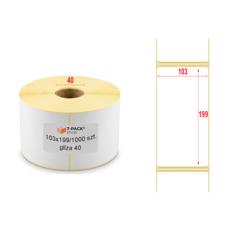 1000 szt. Etykiety termiczne 103x199mm Białe Perforacja