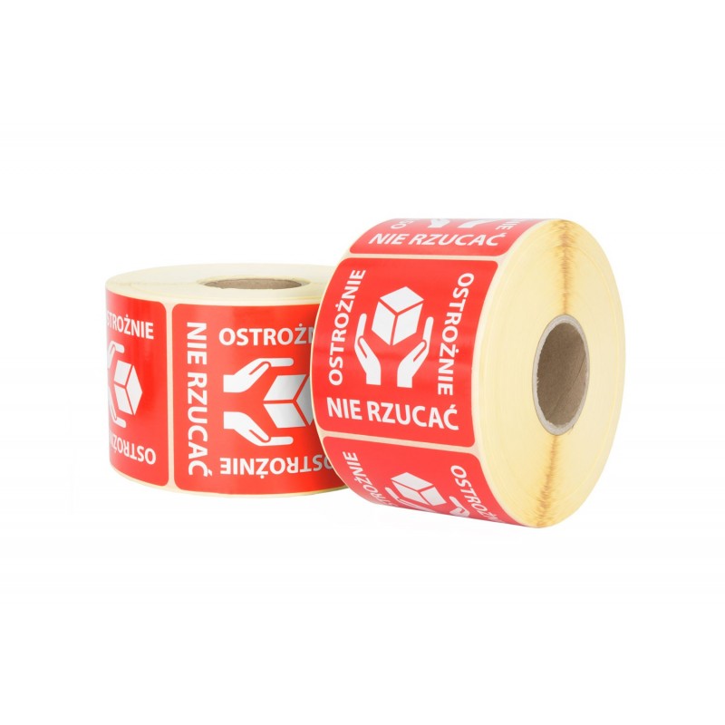 "Ostrożnie nie rzucać" Etykieta ostrzegawcza 70x70mm 1000szt 40mm