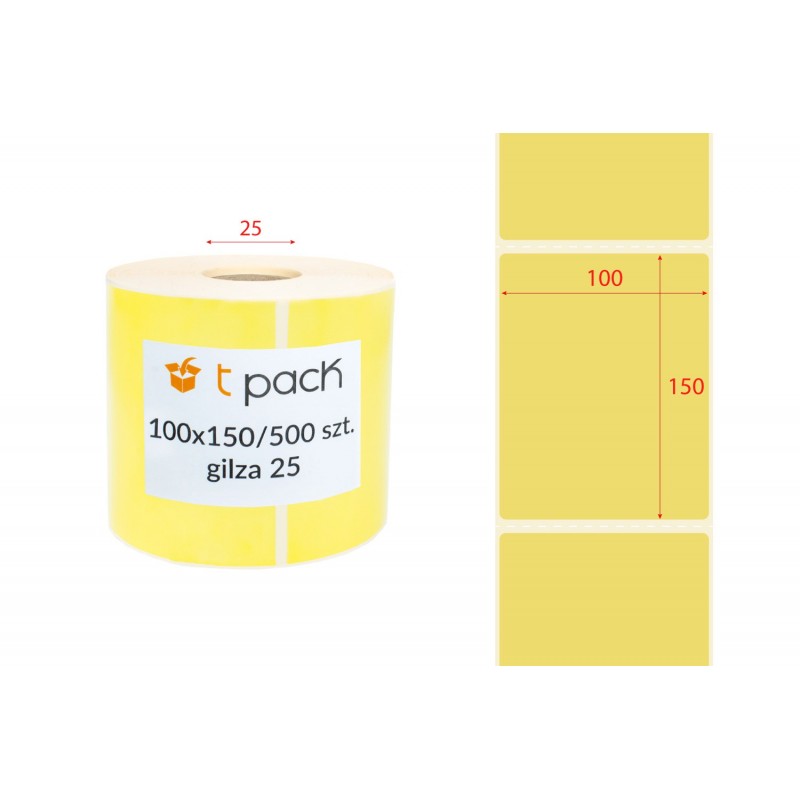 Etykiety termiczne 100x150mm 500szt 25mm żółte